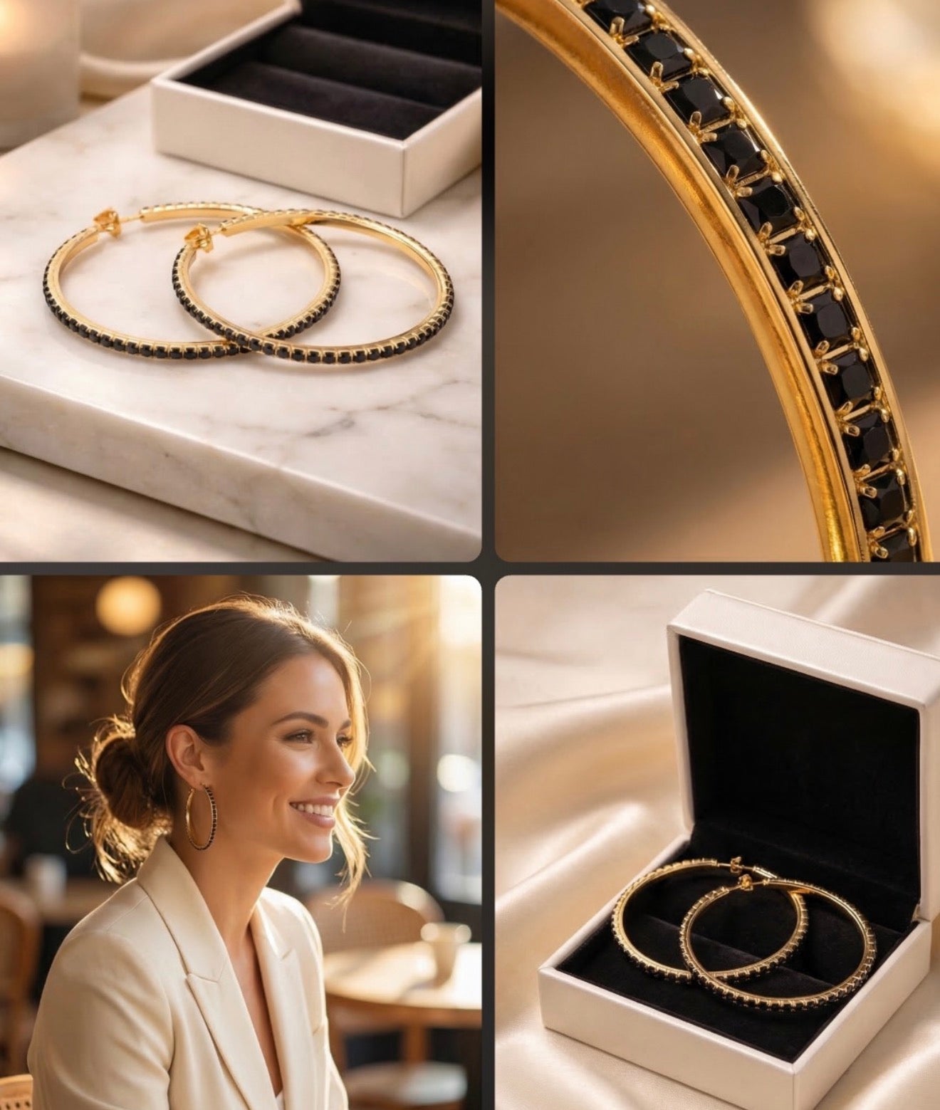 Large Gold Filled Hoop Earrings • Black Cubic Zirconia Accent • Statement Jewelry • Fashion Jewelry • Gift for Her Alain Orbiz Jewelry