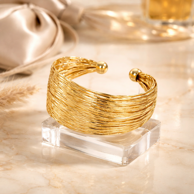 Gold Filled Bangle • Polished Golden Finish • 35mm Thickness • One Size Fits All