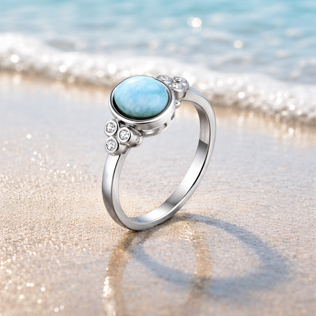 Larimar 925 Silver Ring •Oval, turquoise Ring •Caribbean Gemstone Ring •Stress relief Gift for her AOJ - Alain Orbiz Jewelry