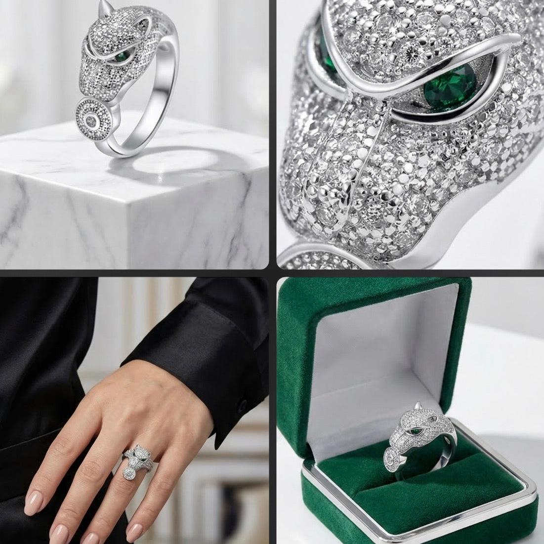Ring 925 Silver Panther •Cubic Zirconia Ring •White Panther Ring •Chunky Silver Ring •Represent stealth and strength. AOJ - Alain Orbiz Jewelry