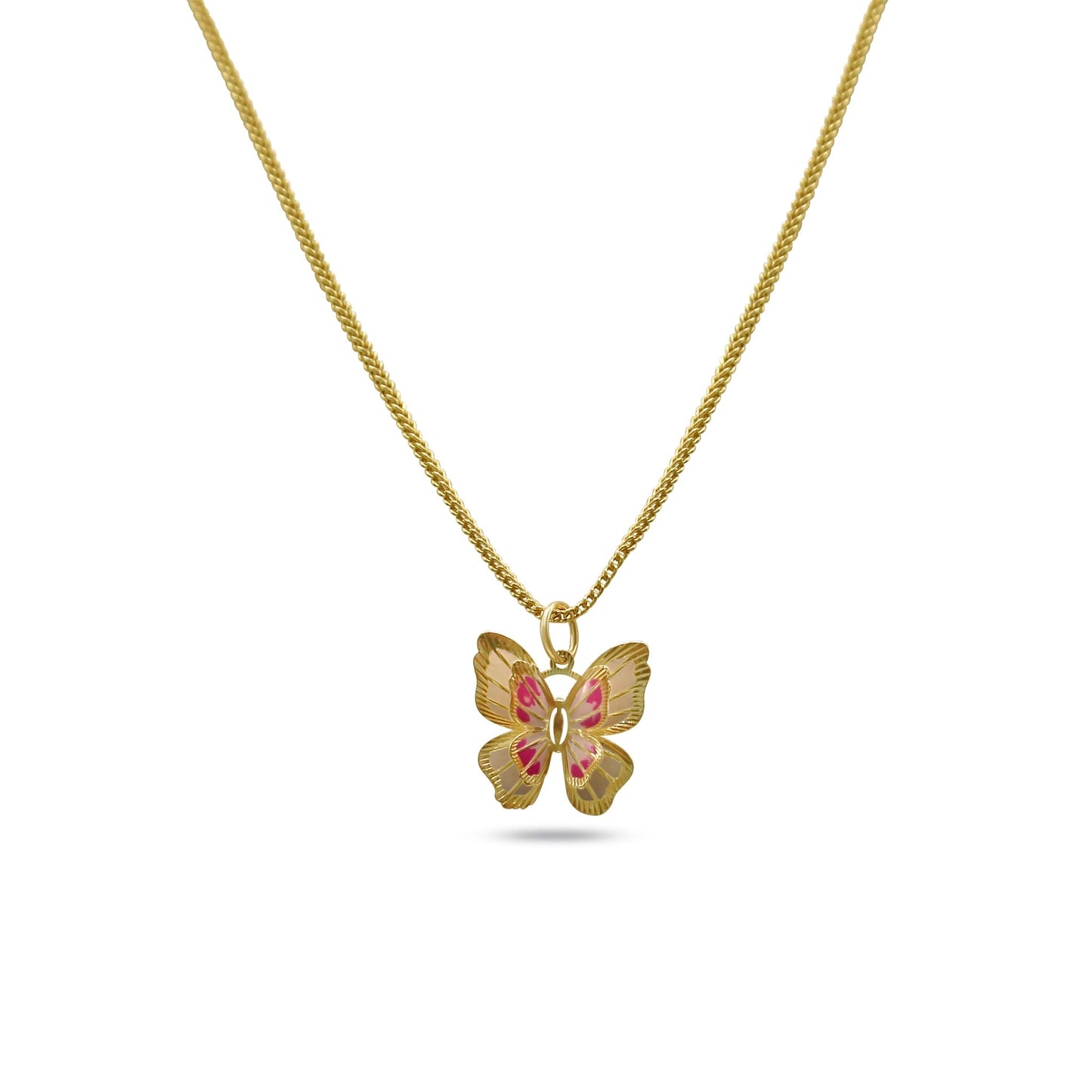 14K Gold Butterfly Pendant •Gold Butterfly Necklaces •Dainty pink Butterfly Charm •Butterfly Layering Necklace •Special Gift for her
