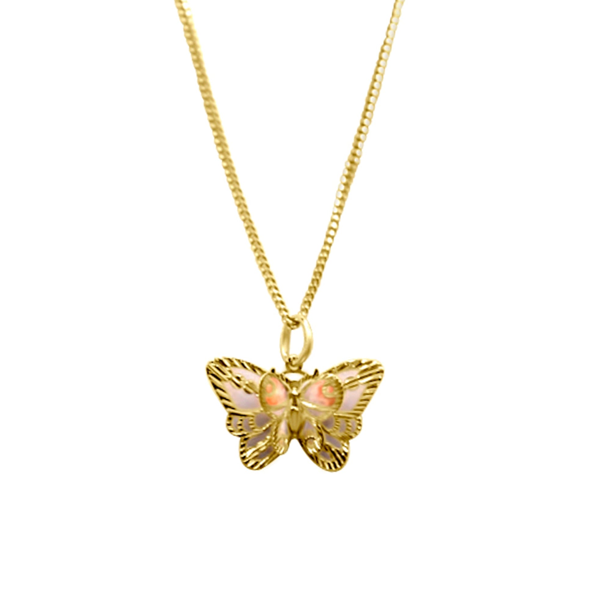 14K Gold Butterfly Pendant •Gold Butterfly Necklaces •Dainty pink Butterfly Charm •Butterfly Layering Necklace •Special Gift for her