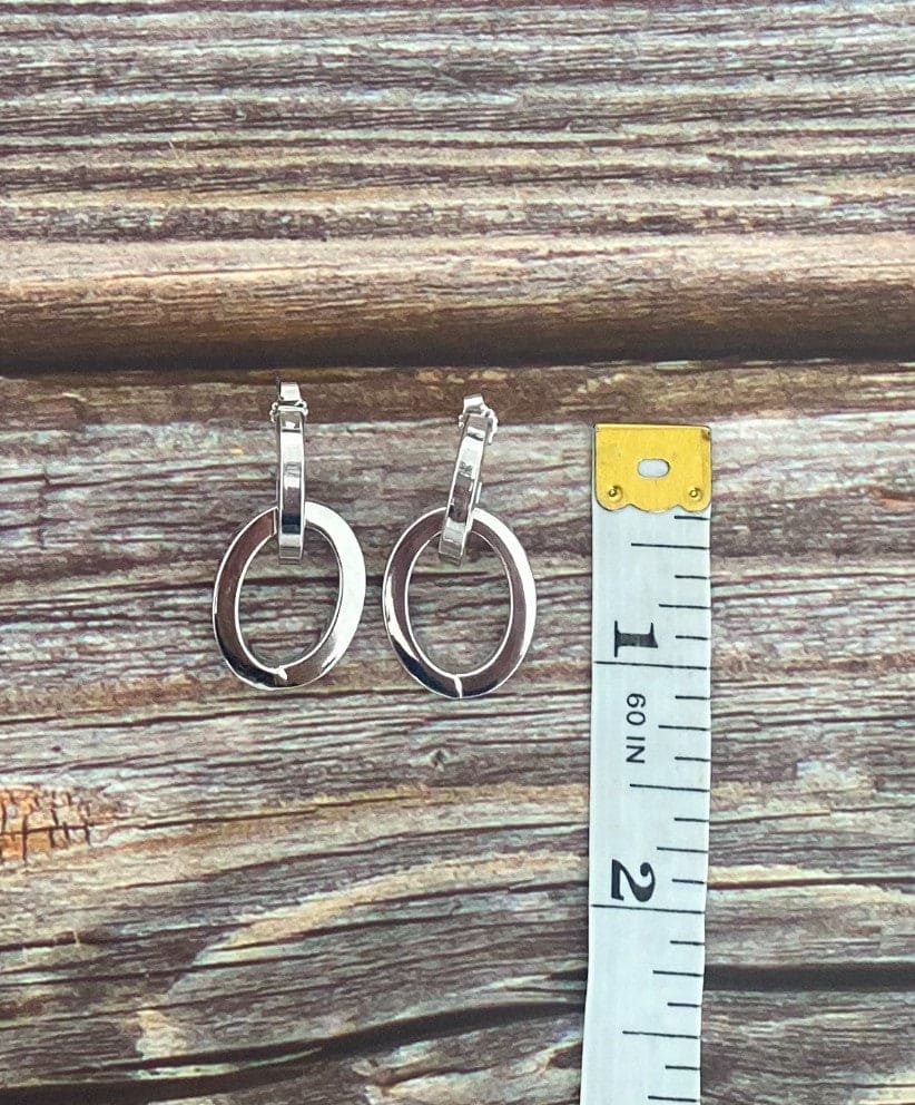 14K White Gold Double Link Earrings •Link Hoop Earrings •Long Dangle Earrings •Everyday Earrings
