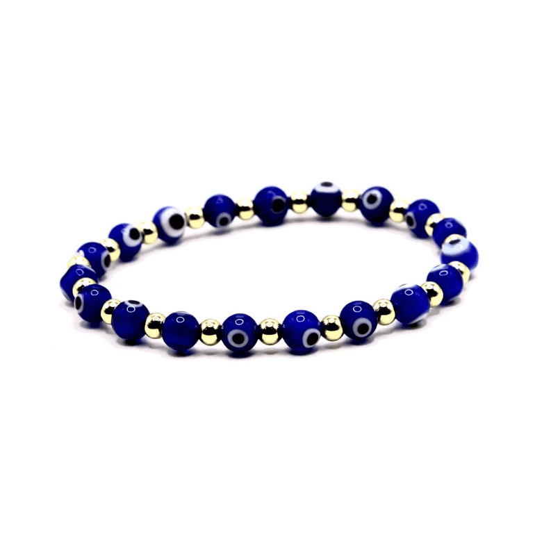 Beaded Bracelet blue Evil eye •Paired with Crystals •Evil Eye stretch Bracelet •Birthday Gift-Alain Orbiz Jewelry