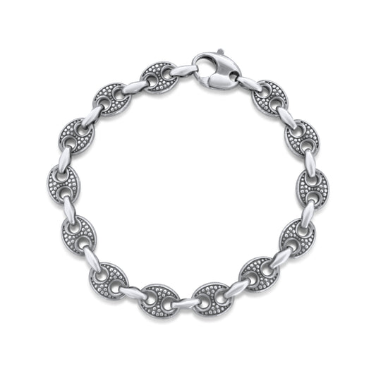 925 Silver Mariner Bracelet •Chunky Silver Bracelet •Men Jewelry •Hollow Puffed Mariner Chain Bracelet •Gift for him