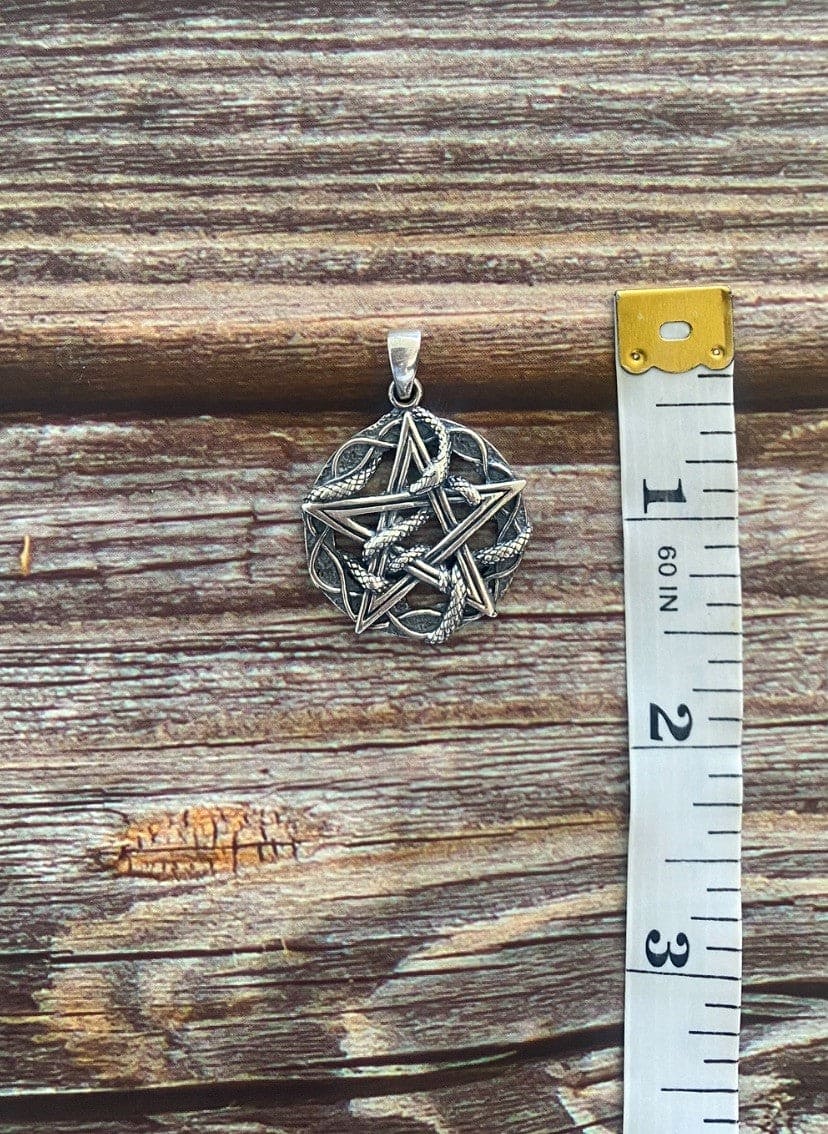925 Silver Snake Pentagram Pendant •Men Jewelry •Viper Pentacle Pendant •Wiccan Pentacle Silver Necklace
