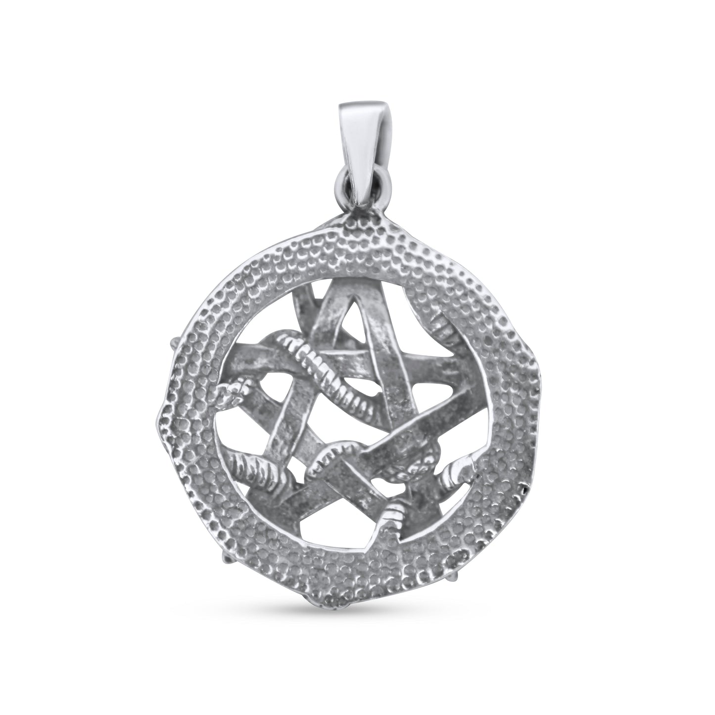 925 Silver Snake Pentagram Pendant •Men Jewelry •Viper Pentacle Pendant •Wiccan Pentacle Silver Necklace