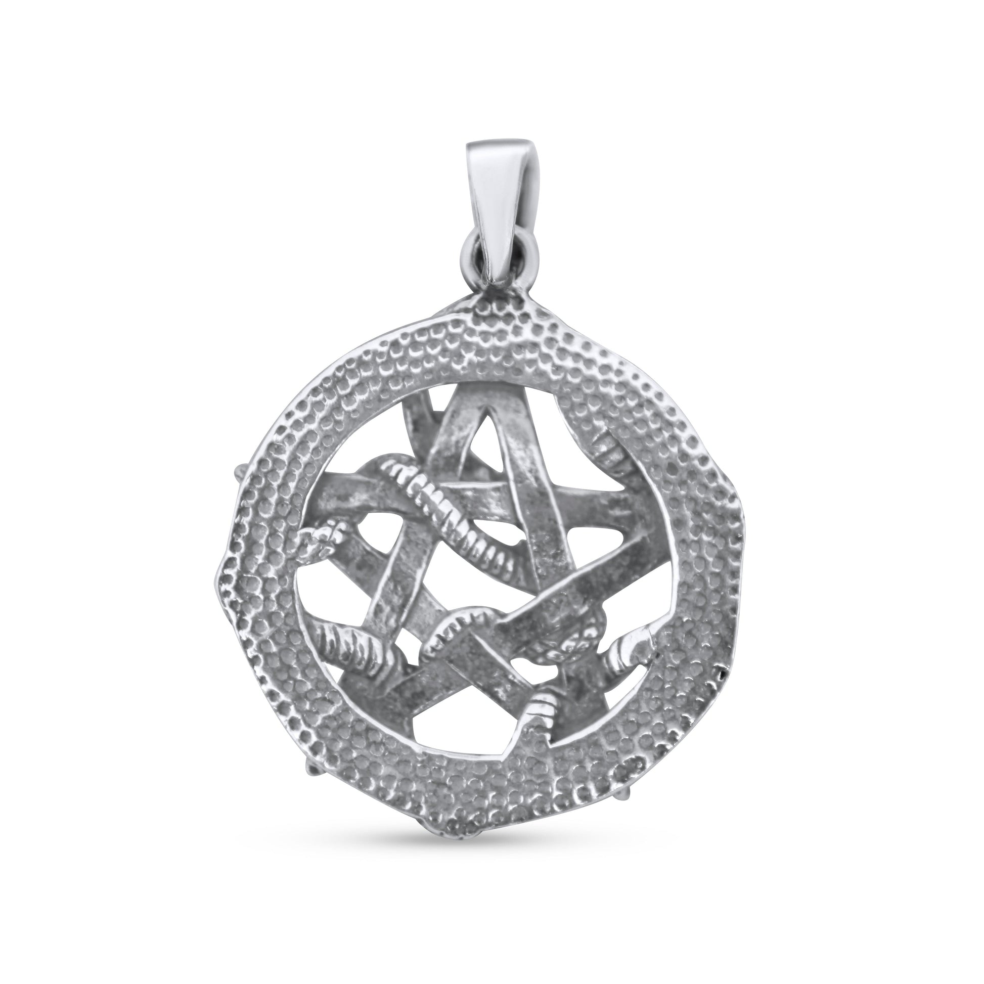 925 Silver Snake Pentagram Pendant •Men Jewelry •Viper Pentacle Pendant •Wiccan Pentacle Silver Necklace