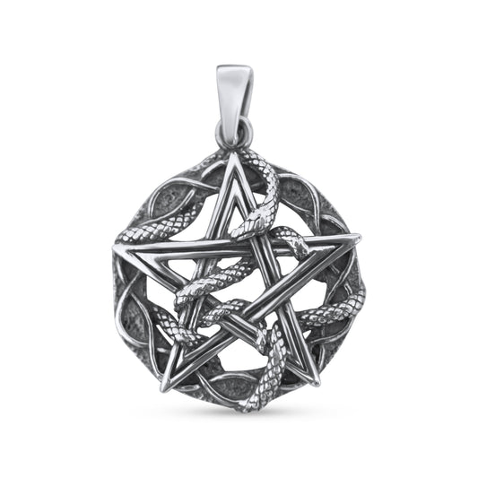 925 Silver Snake Pentagram Pendant •Men Jewelry •Viper Pentacle Pendant •Wiccan Pentacle Silver Necklace