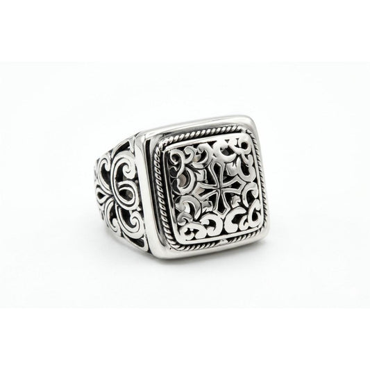 925 Sterling Silver Rectangular Scroll Ring • Detailed Engraved Pattern • Timeless Statement Ring for Men Alain Orbiz Jewelry