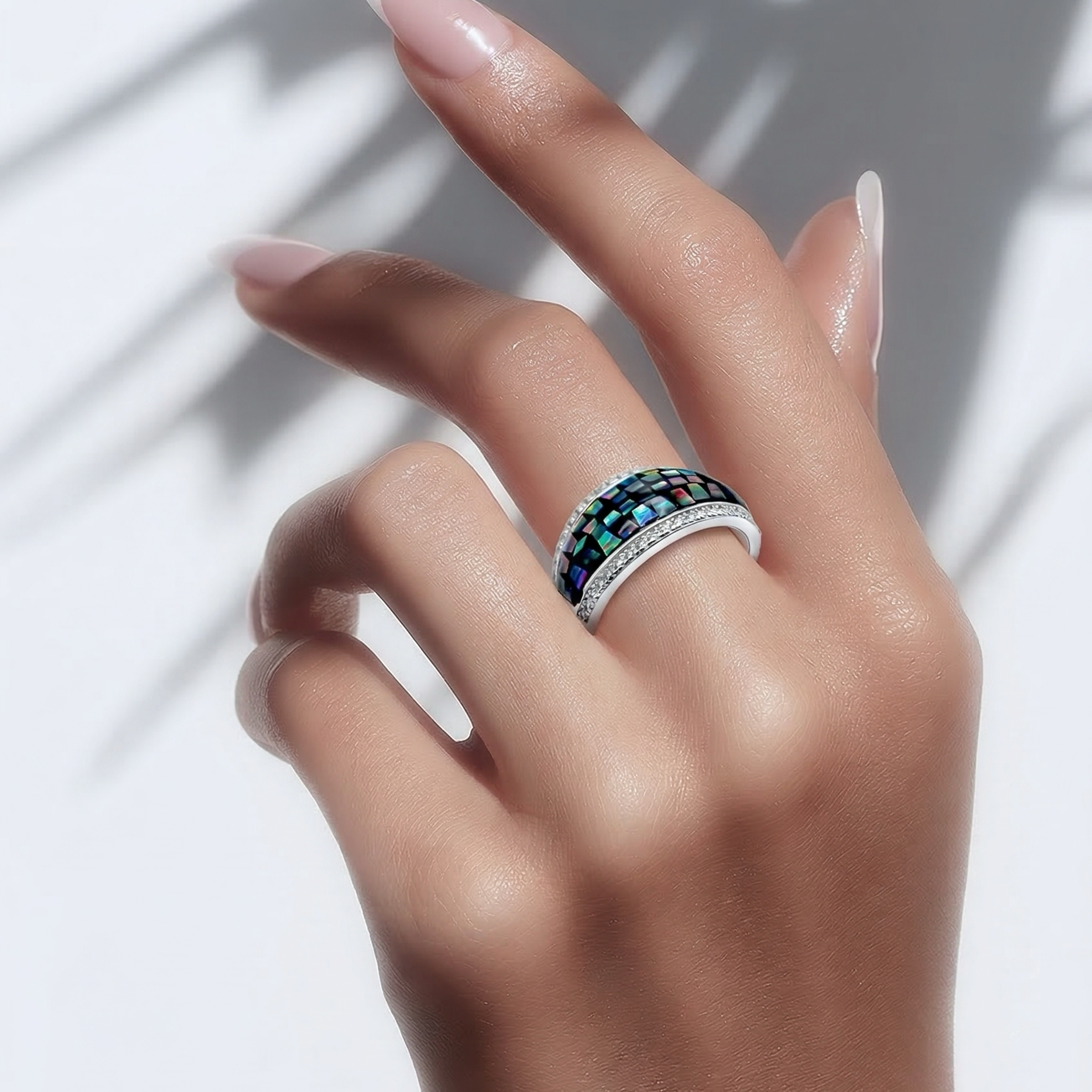 •Abalone 925 Silver Ring •Cubic Zirconia Ring •Blue Shell Ring •Mosaic 925 Silver Ring •Meaningful Gift for every occasion AOJ - Alain Orbiz Jewelry