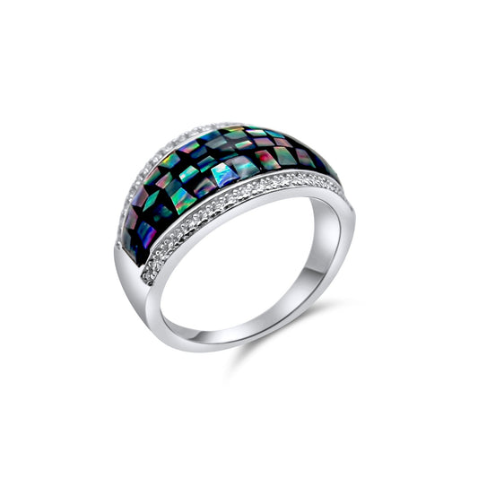 •Abalone 925 Silver Ring •Cubic Zirconia Ring •Blue Shell Ring •Mosaic 925 Silver Ring •Meaningful Gift for every occasion