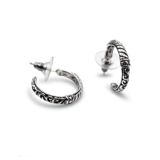 Bali Leaf Pattern Hoop Earrings in Sterling Silver 925 • Elegant Handcrafted Design • for her Alain Orbiz Jewelry