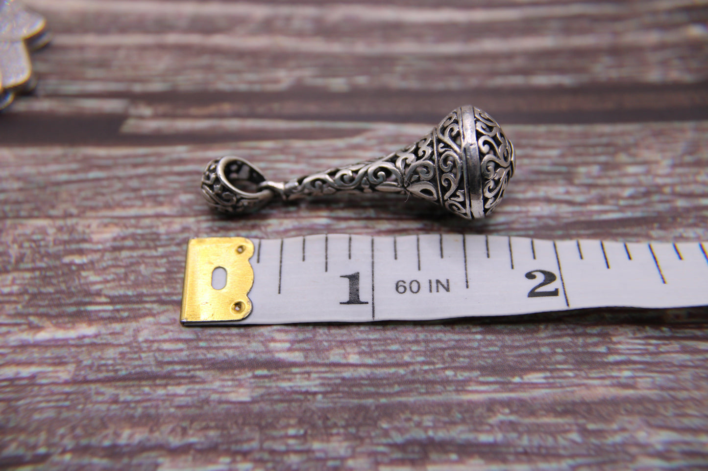 Balinese Filigree Scroll Pendant •Long 925 Silver Pendant •Carved Silver Drop Pendant •Eye catching Pendant