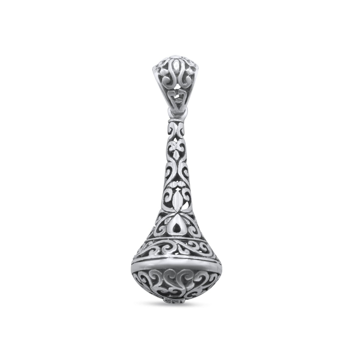 Balinese Filigree Scroll Pendant •Long 925 Silver Pendant •Carved Silver Drop Pendant •Eye catching Pendant