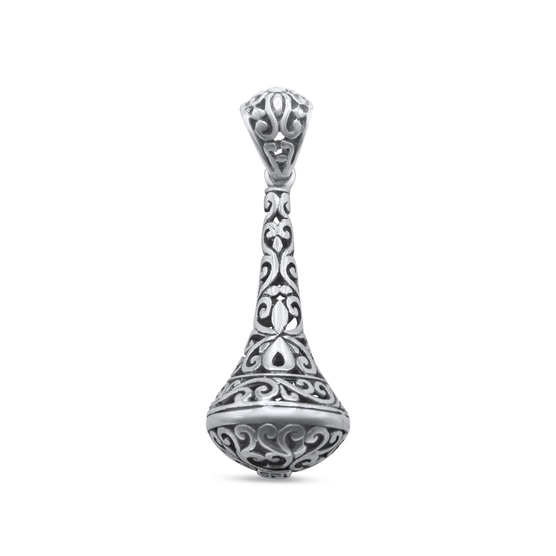 Balinese Filigree Scroll Pendant •Long 925 Silver Pendant •Carved Silver Drop Pendant •Eye catching Pendant
