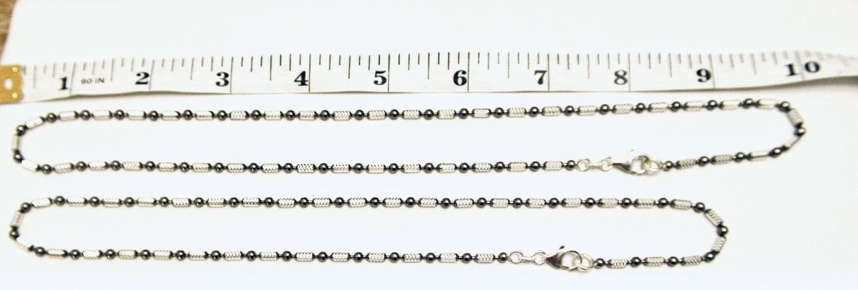 Beaded gray Silver 925 Necklace •Stackable Silver Necklace •Layered Look •Rectangle Tube Necklace for him or her