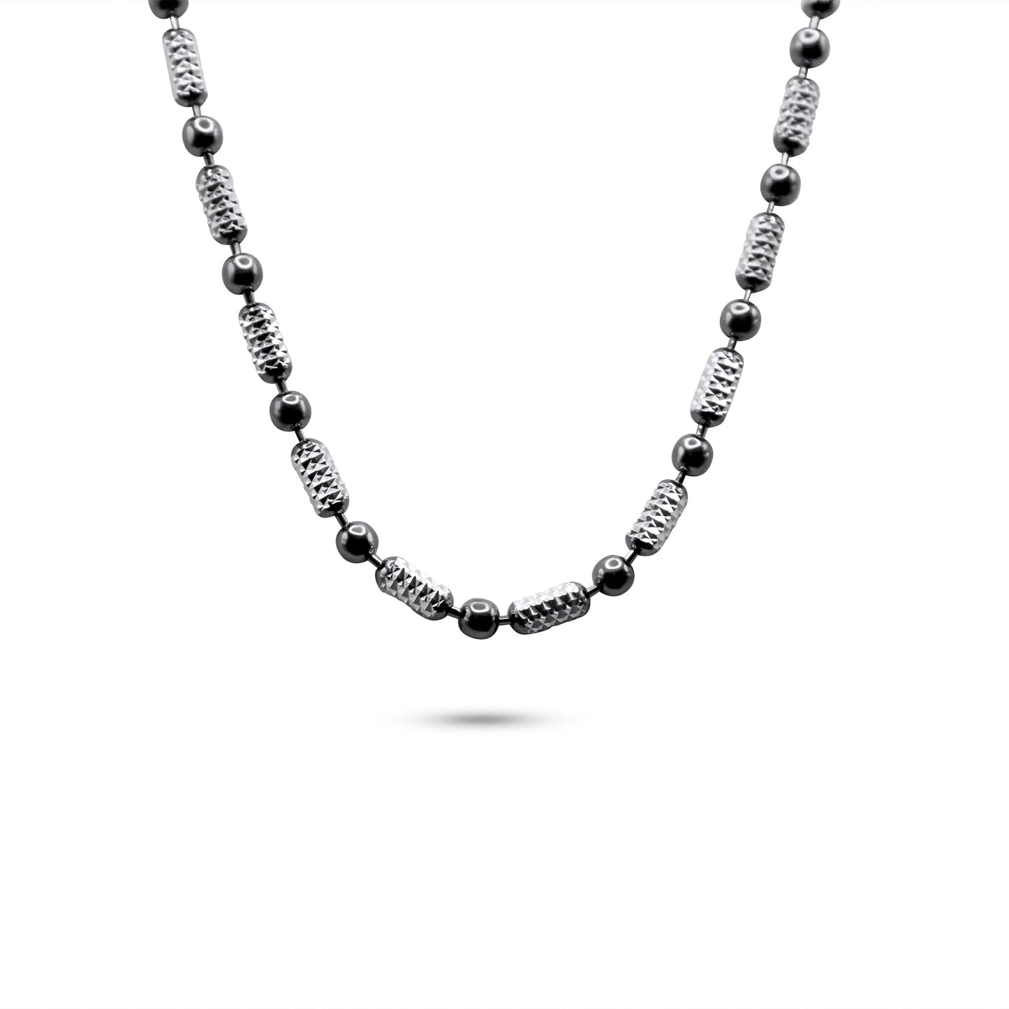 Beaded gray Silver 925 Necklace •Stackable Silver Necklace •Layered Look •Rectangle Tube Necklace for him or her