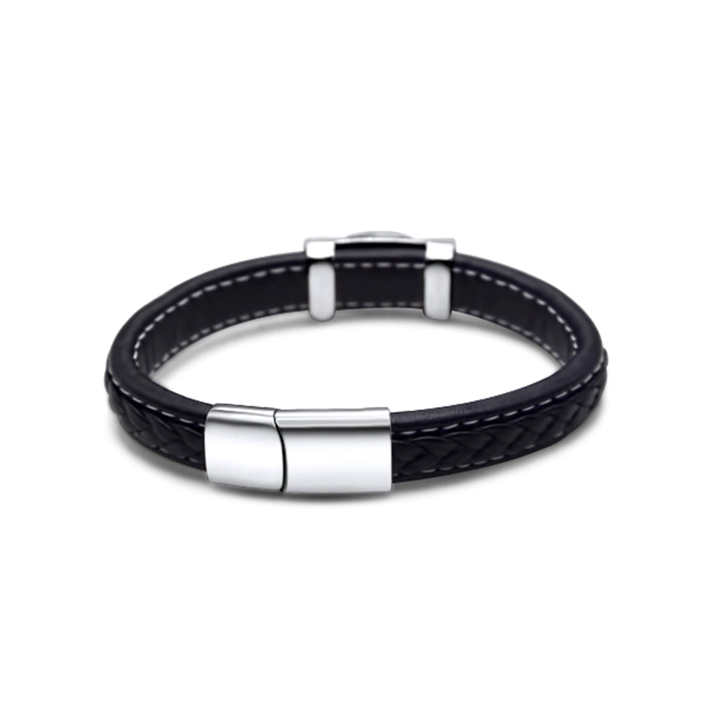 Black Leather Men Bracelet •with Stainless Dollar Sign •Men Jewelry •Gift for Brother, Father, Husband or Boyfriend