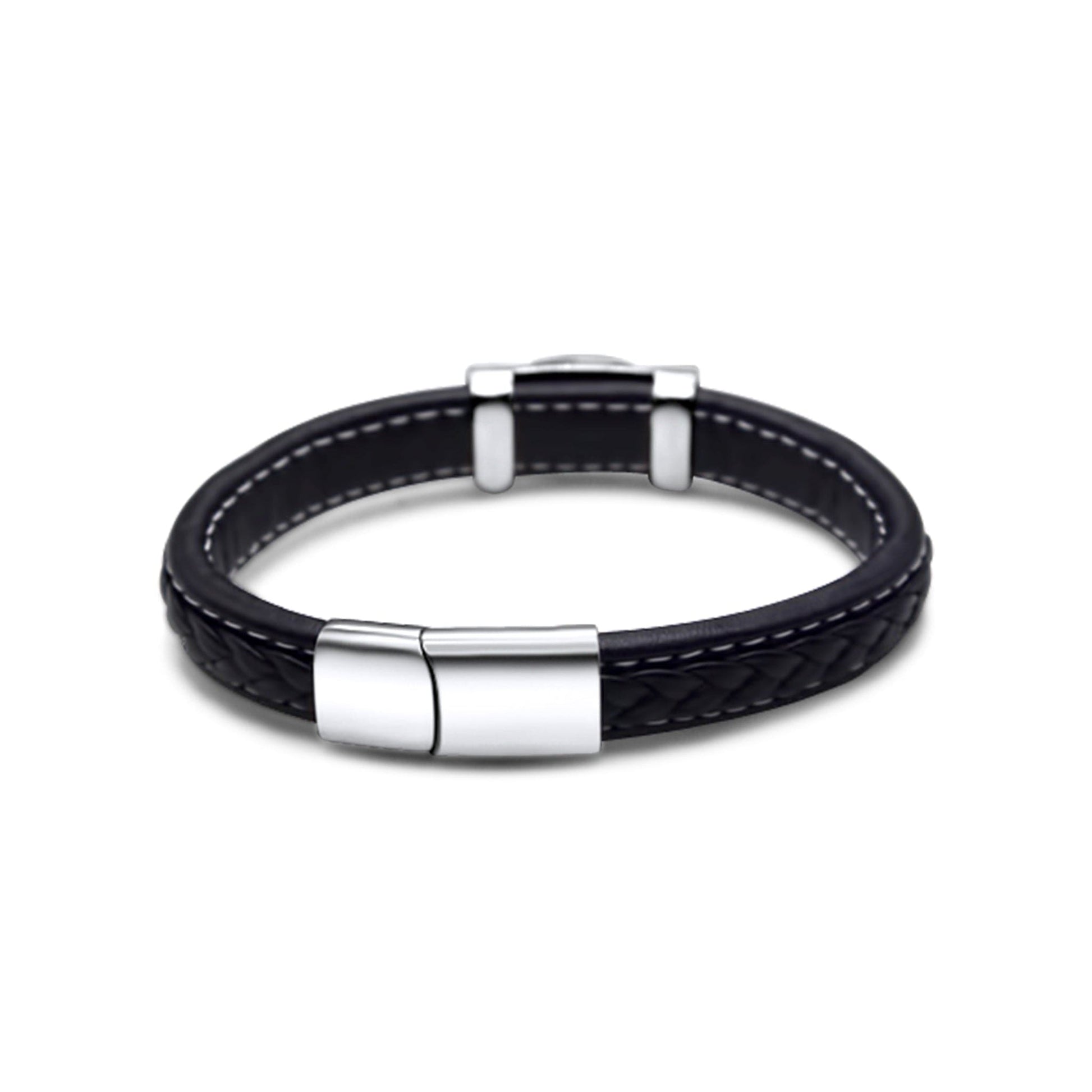 Black Leather Men Bracelet •with Stainless Dollar Sign •Men Jewelry •Gift for Brother, Father, Husband or Boyfriend