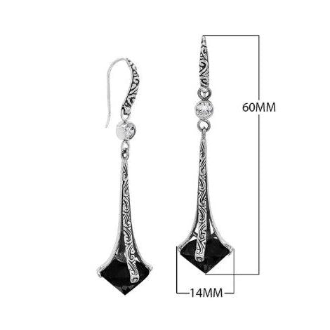 Black Onyx and CZ Sterling Silver 925 Drop Earrings • Elegant Elongated Geometric Statement Jewelry