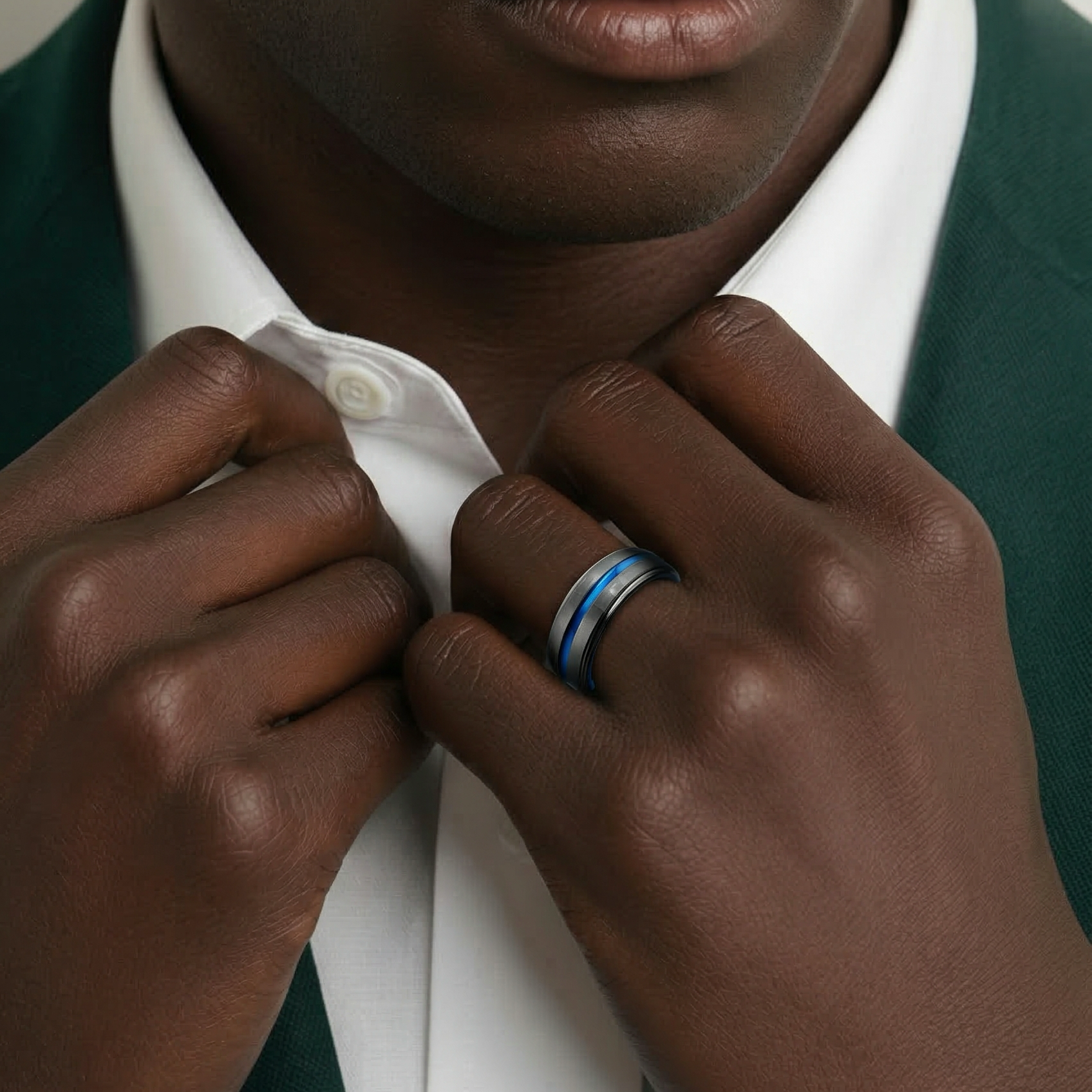 Black Tungsten Ring with blue Line •8.00 mm Ring •Comfort Wedding Ring •All-Day wear Alain Orbiz Jewelry