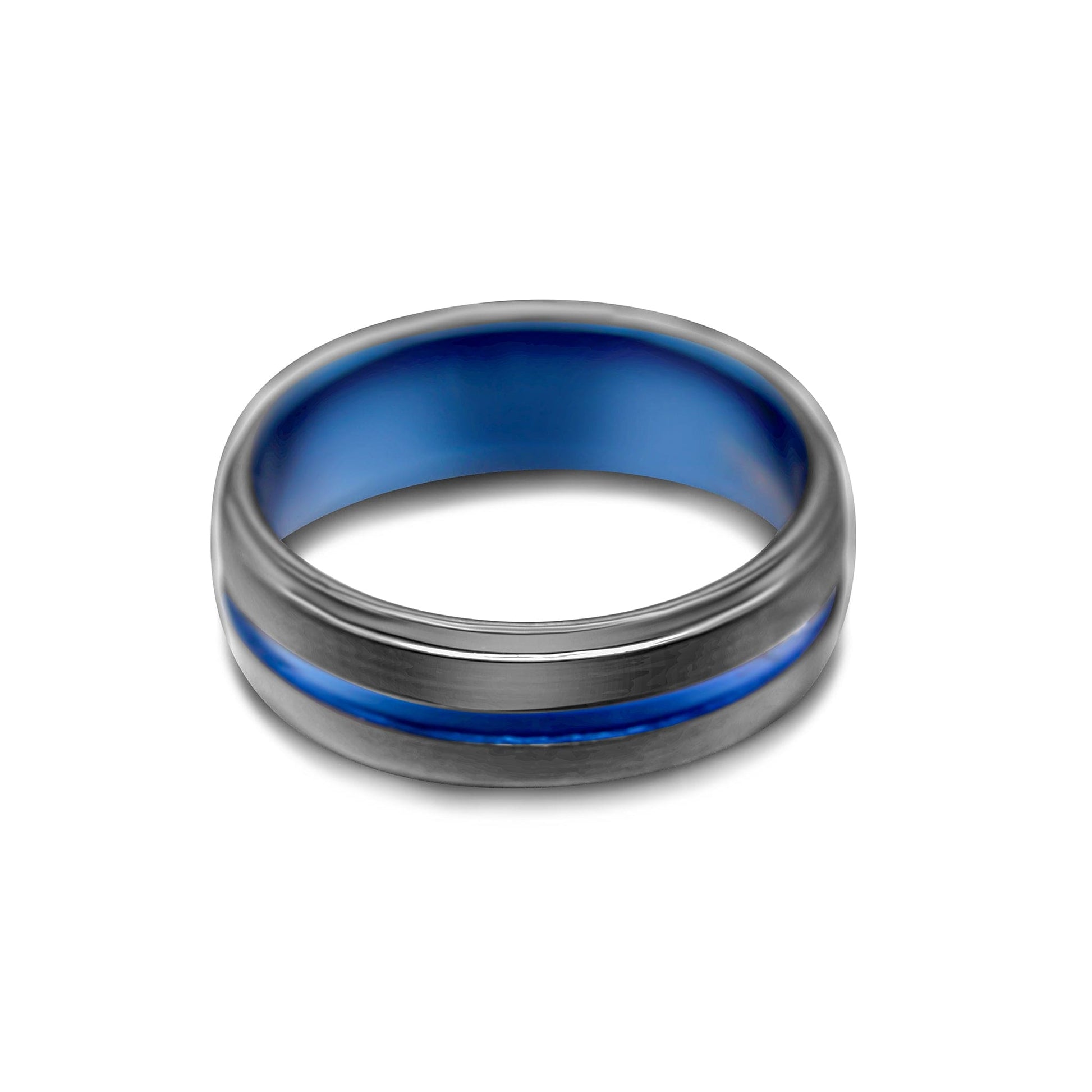 Black Tungsten Ring with blue Line •8.00 mm Ring •Comfort Wedding Ring •All-Day wear
