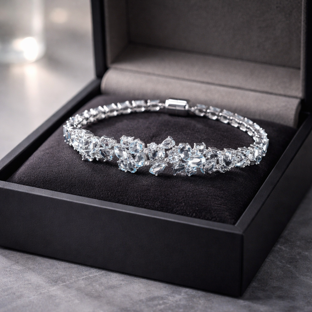 Blue Topaz Silver 925 Bracelet •Blue Tennis Bracelet •Natural November Gemstone •Gift for Mom Alain Orbiz Jewelry