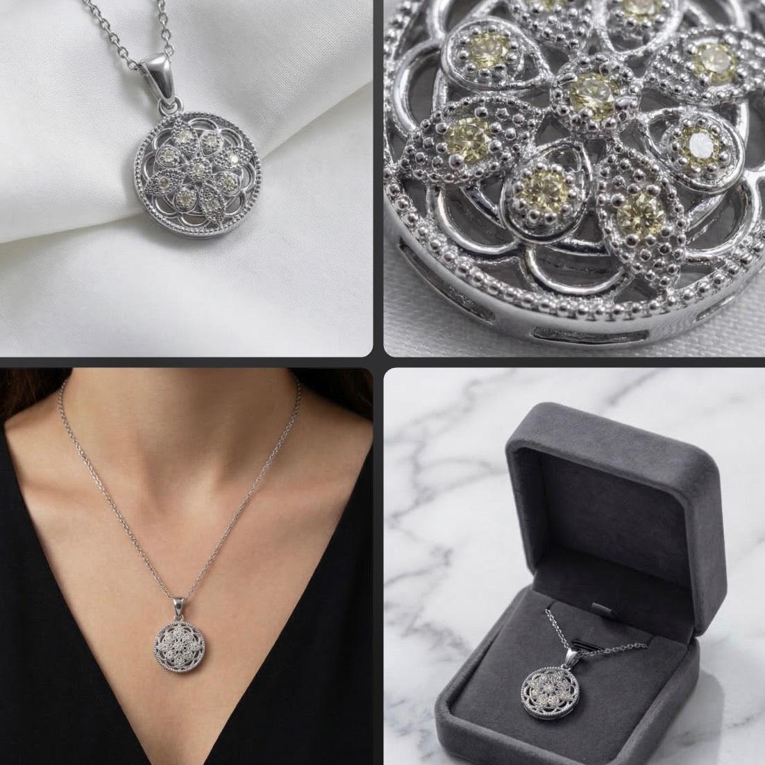 Diamond 925 Silver Pendant •Round Diamond Pendant •Charm Necklace with natural round Diamonds •Special Birthday Gift for her Alain Orbiz Jewelry