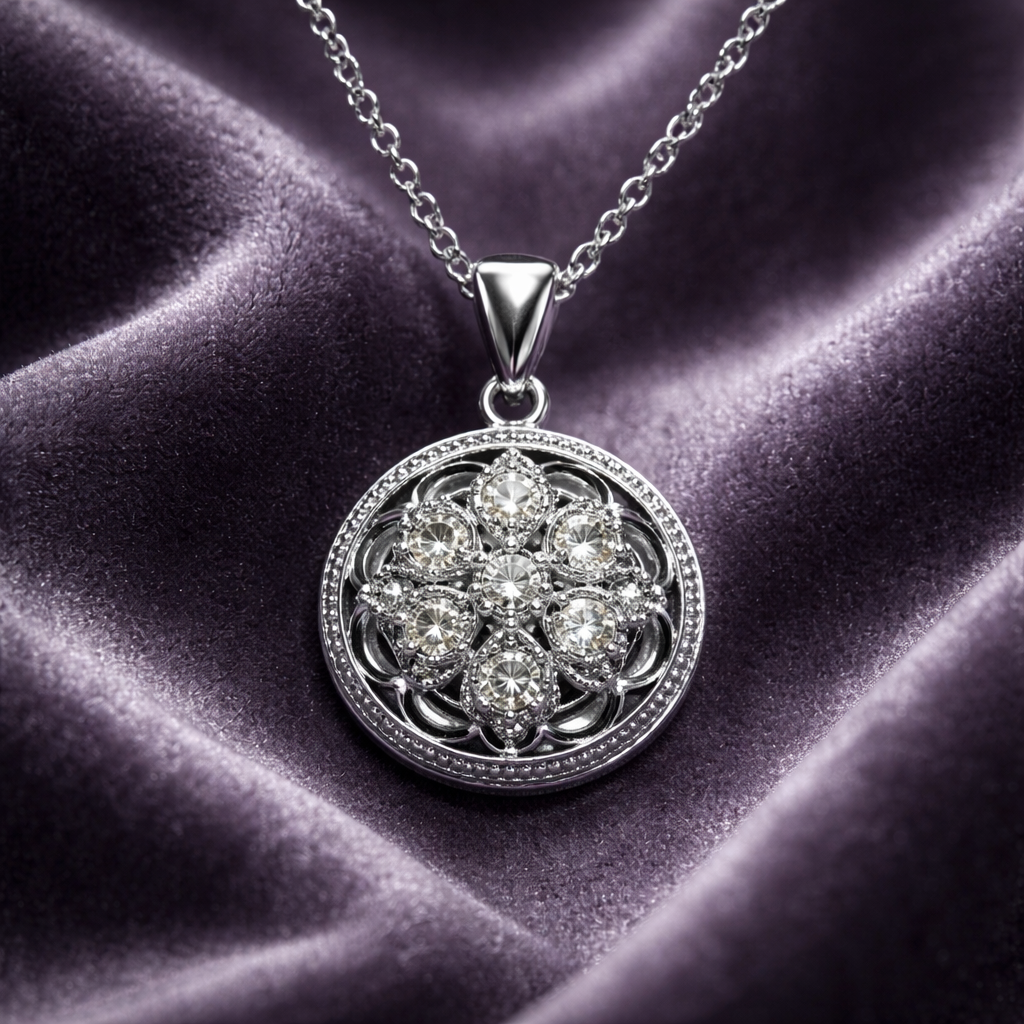 Diamond 925 Silver Pendant •Round Diamond Pendant •Charm Necklace with natural round Diamonds •Special Birthday Gift for her Alain Orbiz Jewelry