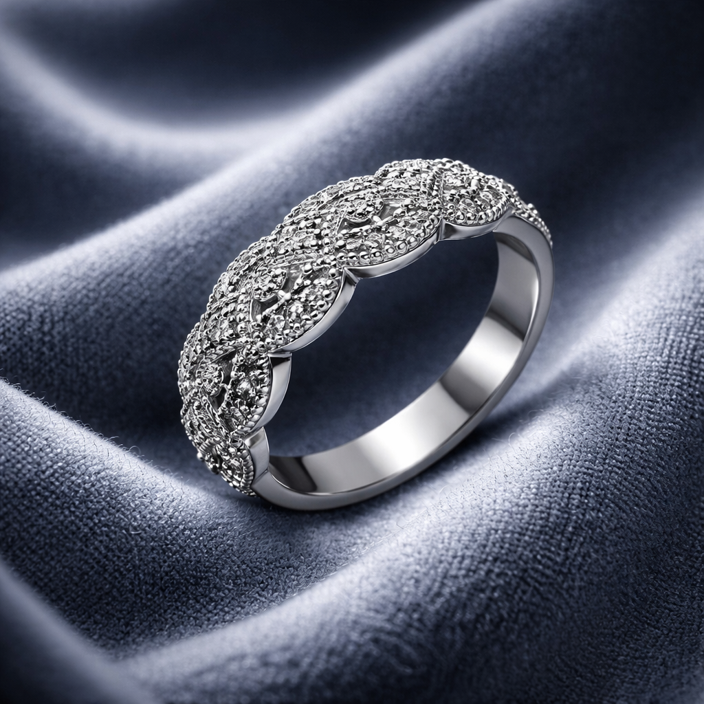 Diamond Ring 925 Silver •Round genuine Diamonds •Ring for her or him •Anniversary Band in Sterling Silver Alain Orbiz Jewelry
