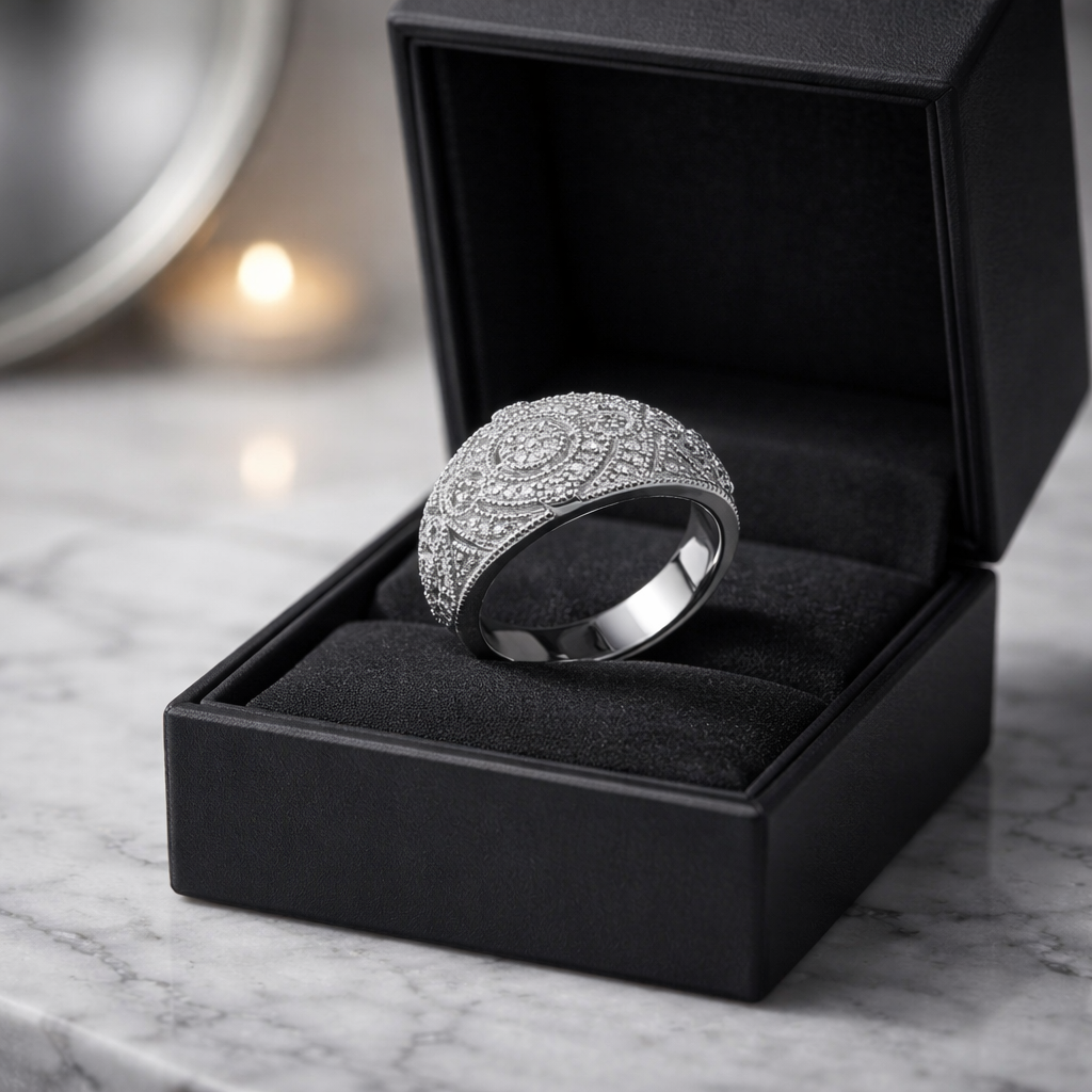 Diamond Silver 925 Ring  •Chunky Silver Ring •Vintage Style Ring •Floral Diamond Ring •Victorian Diamond Ring Alain Orbiz Jewelry