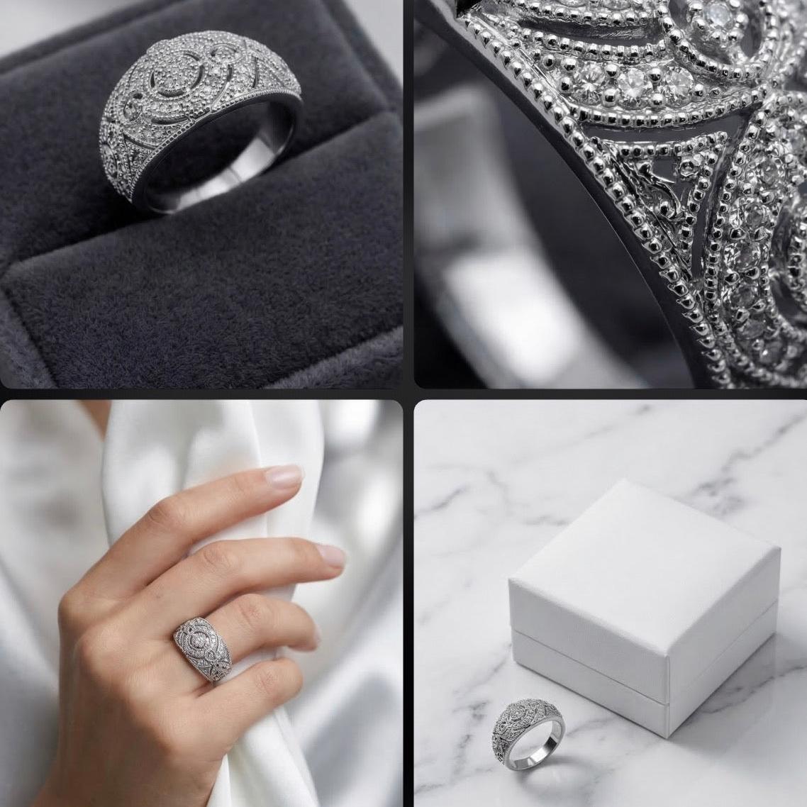 Diamond Silver 925 Ring  •Chunky Silver Ring •Vintage Style Ring •Floral Diamond Ring •Victorian Diamond Ring Alain Orbiz Jewelry