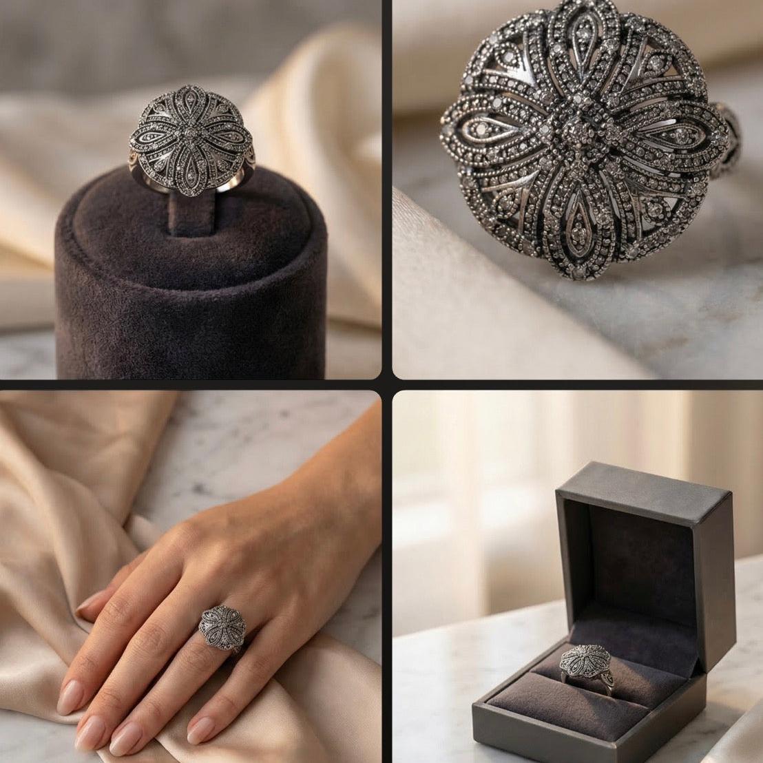 Diamonds Ring 925 Silver •Big Diamond Ring •Silver Diamond Ring for Woman •Birthday Gift •Cocktail Diamond Ring Alain Orbiz Jewelry