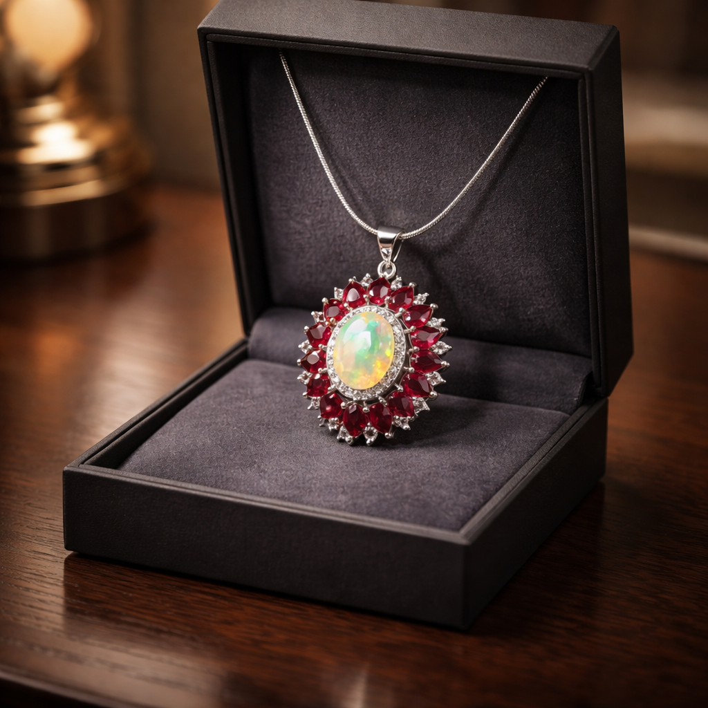 Ethiopian Opal, purple Rhodolite, and white Topaz 925 Silver Pendant •Colorful big Silver Pendant •Unique Gift for her Alain Orbiz Jewelry