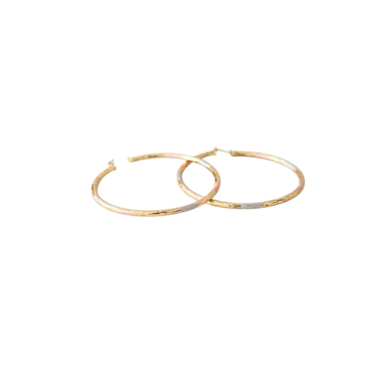 Extra Large Hoop Earrings • Oro Laminado Gold Filled • Tricolor Diamond Cut Finish • Statement Hoops