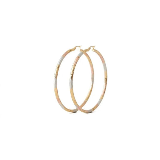 Extra Large Hoop Earrings • Oro Laminado Gold Filled • Tricolor Diamond Cut Finish • Statement Hoops