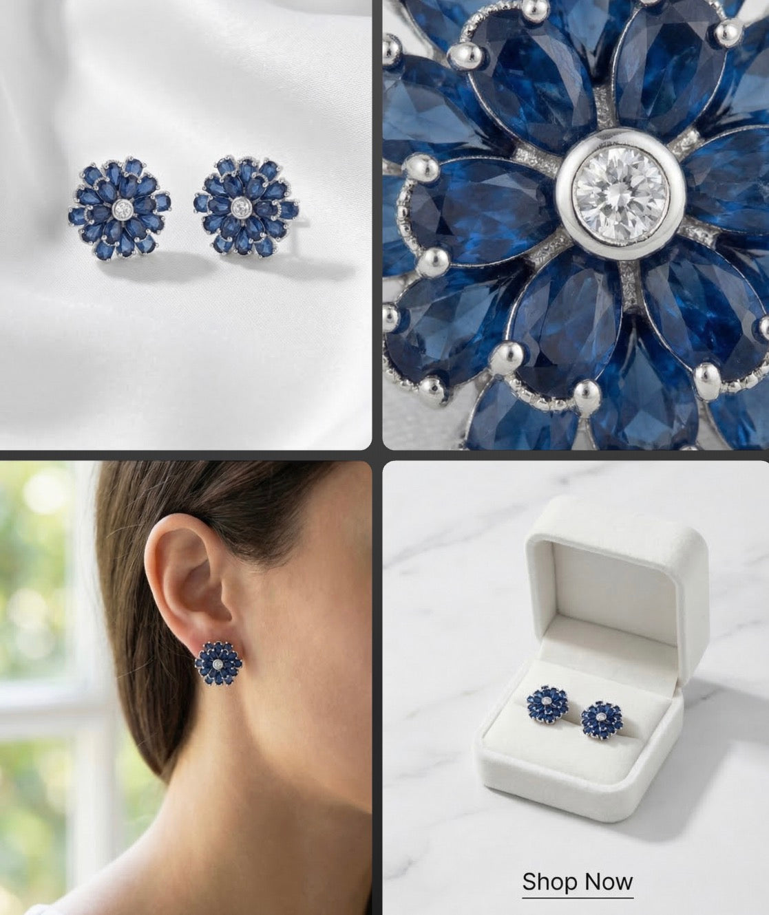 Rhodium Gold Filled Flower Stud Earrings • Cubic Zirconia • Polished Crystal Studs • Everyday Jewelry • Gift for Her Alain Orbiz Jewelry