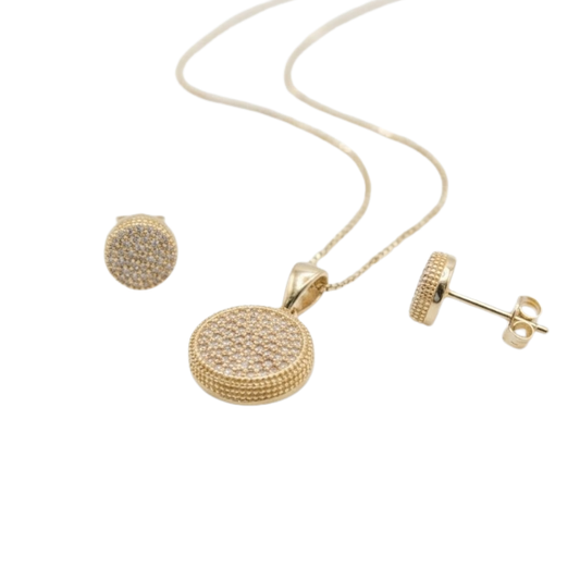 Gold Filled Earrings and Pendant Set • Fashion Jewelry • White Micro Pave • Polished Golden Finish • Gift for Her