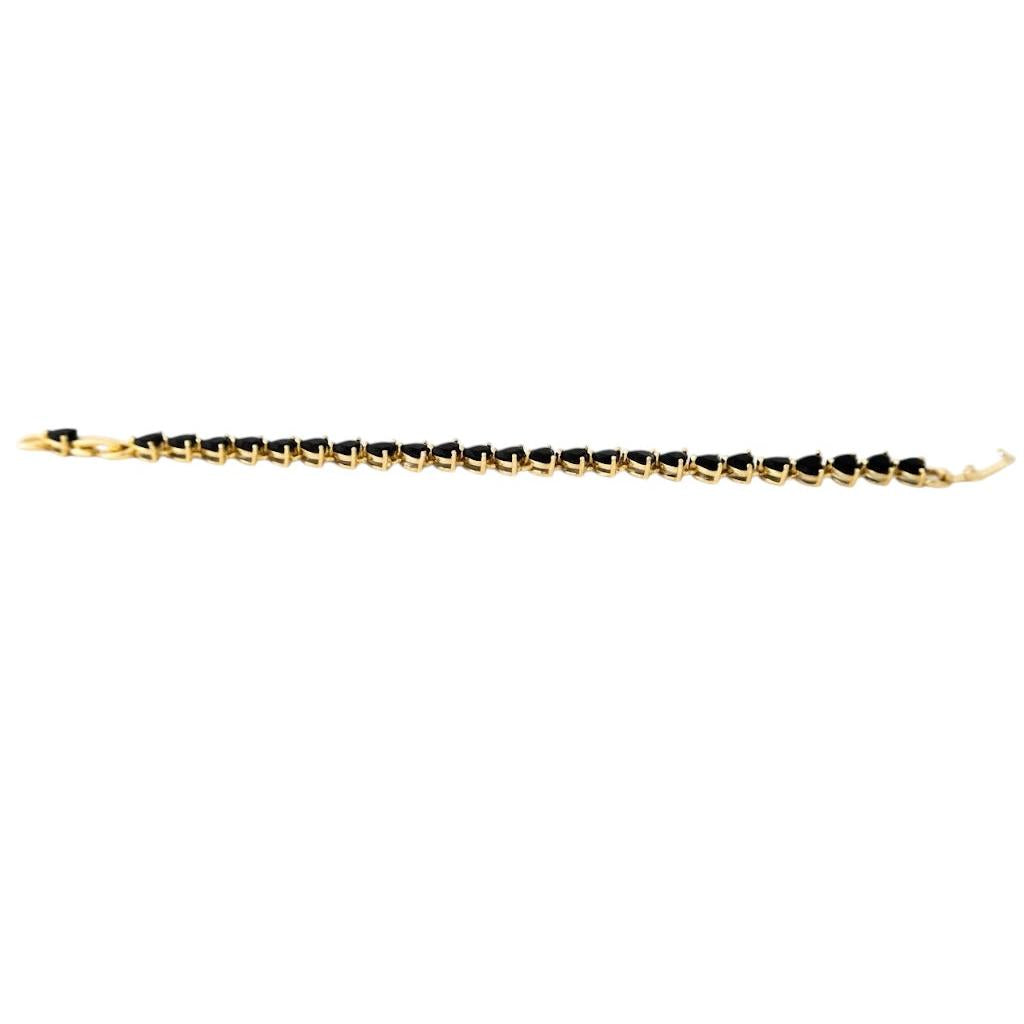 Gold Filled Tennis Bracelet • Heart Design with Black Cubic Zirconia • Polished Gold Finish • 8 Inch
