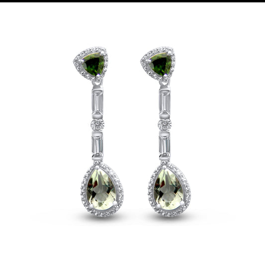 Green Silver 925 Earrings •Amethyst Silver Dangle Earrings •Gemstone Dangle Earrings •Dangling Earrings for her •Quirky Gift for her