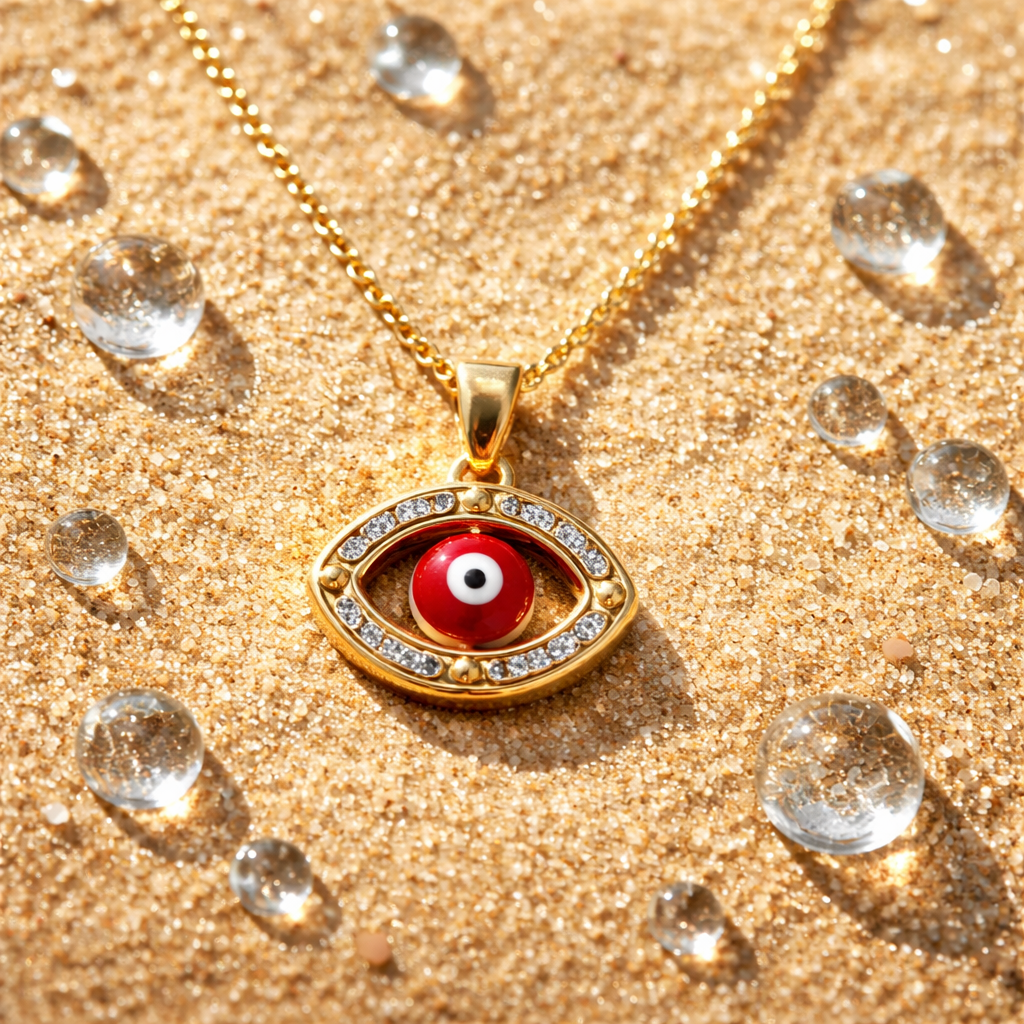 Red Evil Eye Pendant 14K Gold •Oval Pendant Cubic Zirconia •Protection Gold Necklace •Everyday Gift Alain Orbiz Jewelry