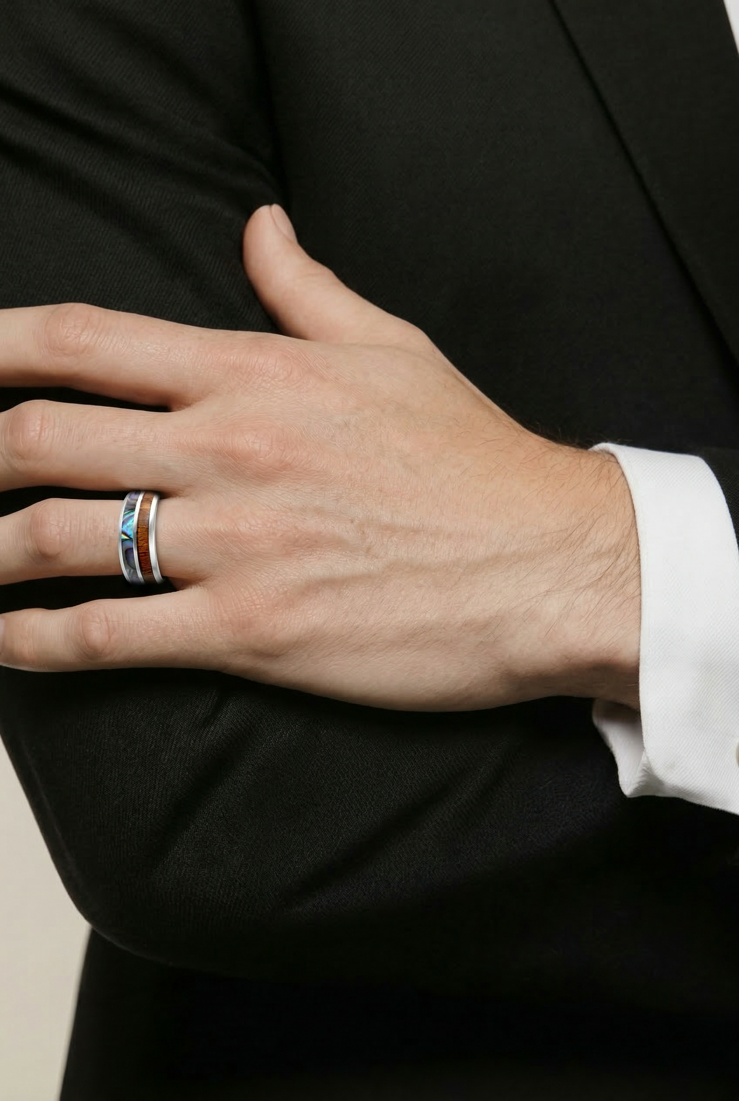 Tungsten Ring with Koa Wood and Abalone •8.00 mm Ring band •Gift for special occasion •Men Wedding Bands AOJ - Alain Orbiz Jewelry