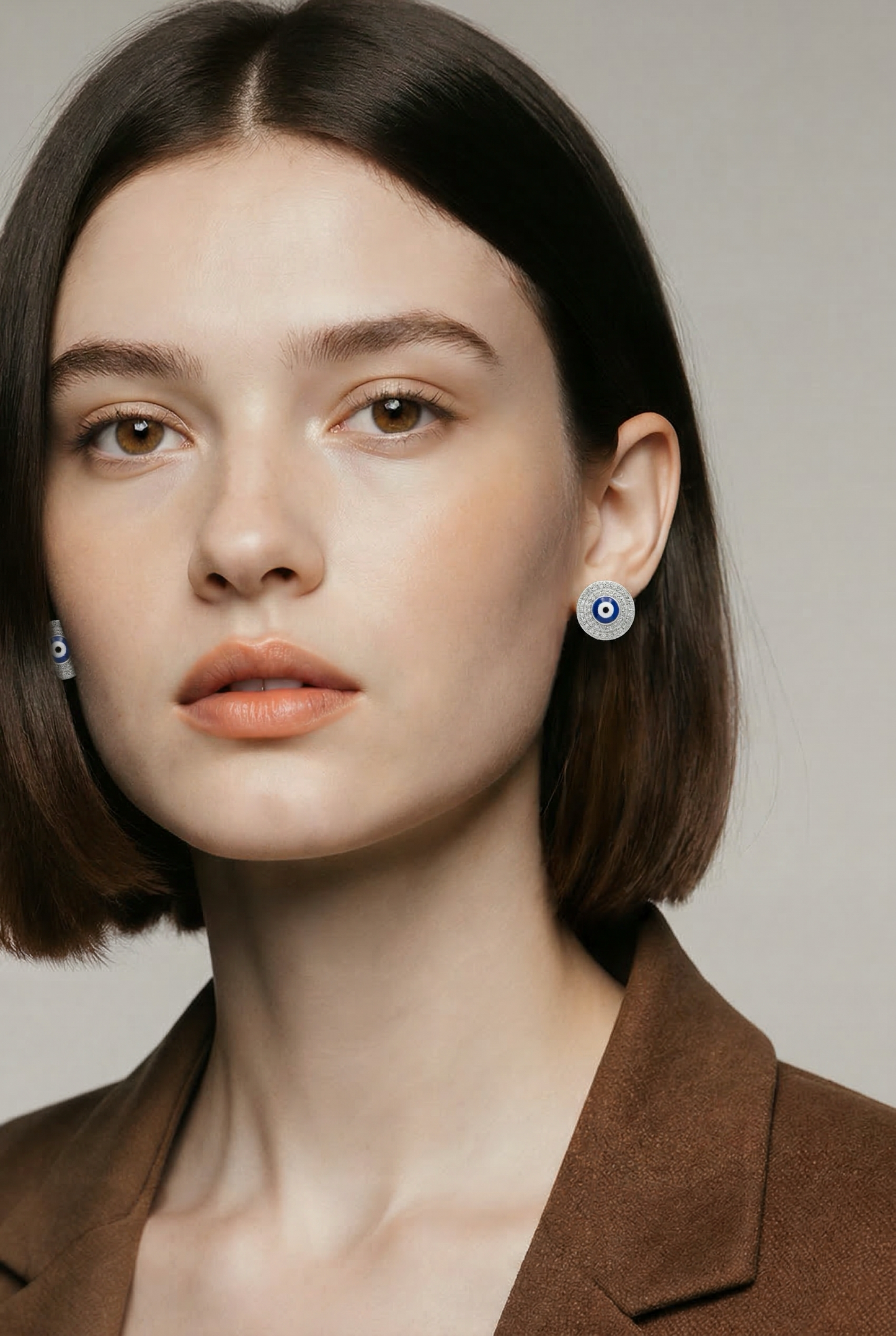 Evil Eye Stud Earrings • Rhodium Gold Filled • White Cubic Zirconia and Enamel • Fashion Jewelry • Gift for Her Alain Orbiz Jewelry