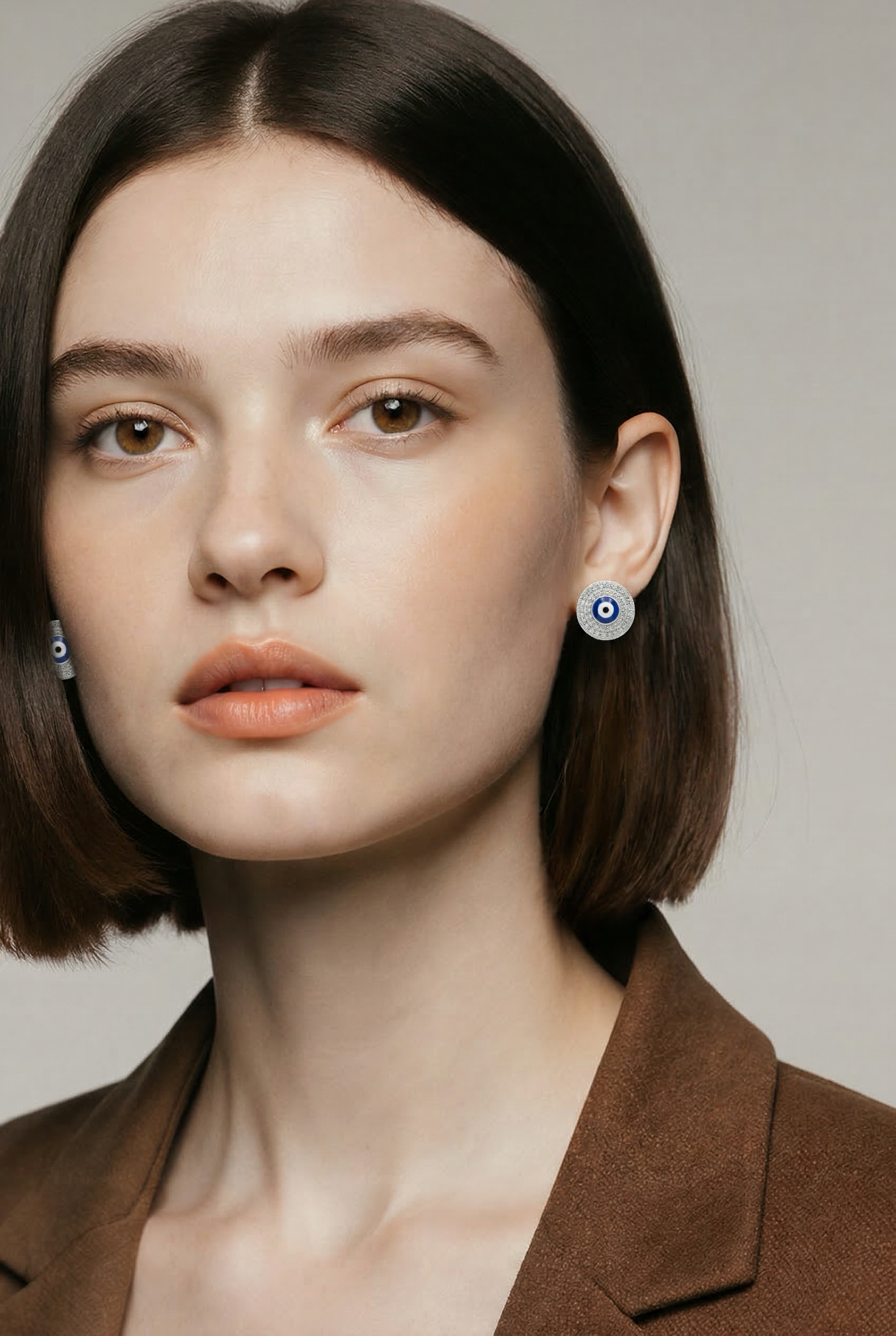 Evil Eye Stud Earrings • Rhodium Gold Filled • White Cubic Zirconia and Enamel • Fashion Jewelry • Gift for Her Alain Orbiz Jewelry