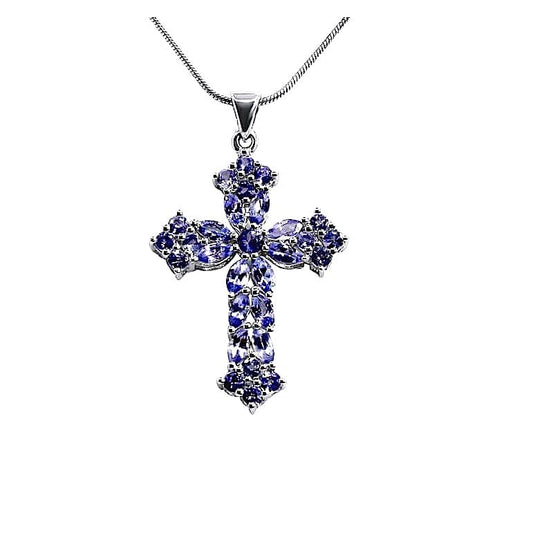 Tanzanite AA+ Cross Pendant 925 Silve •Necklace 24 inches •Natural Gemstone Pendant •December Birthstone •Gift for her-Alain Orbiz Jewelry