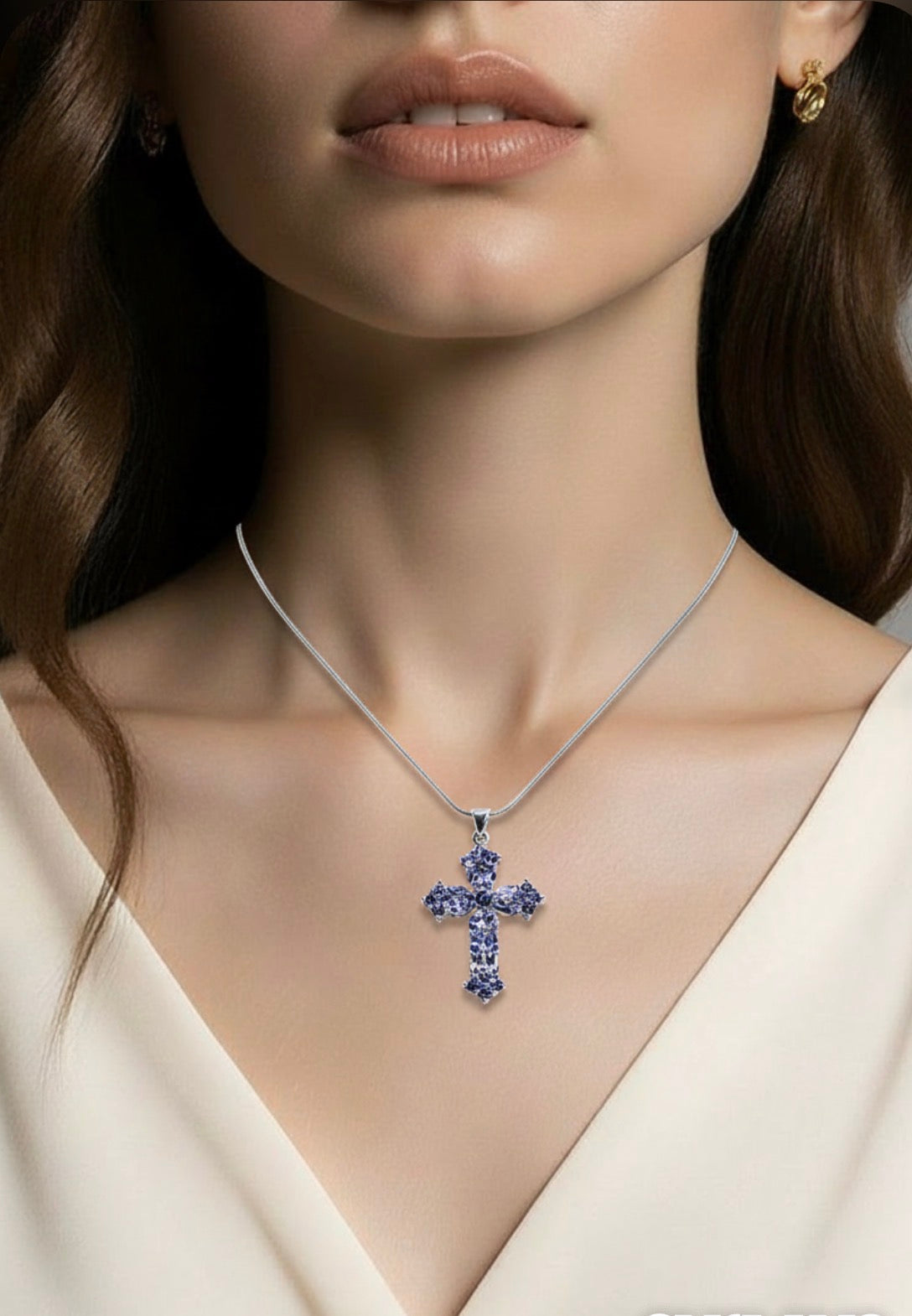 Tanzanite AA+ Cross Pendant 925 Silve •Necklace 24 inches •Natural Gemstone Pendant •December Birthstone •Gift for her Alain Orbiz Jewelry