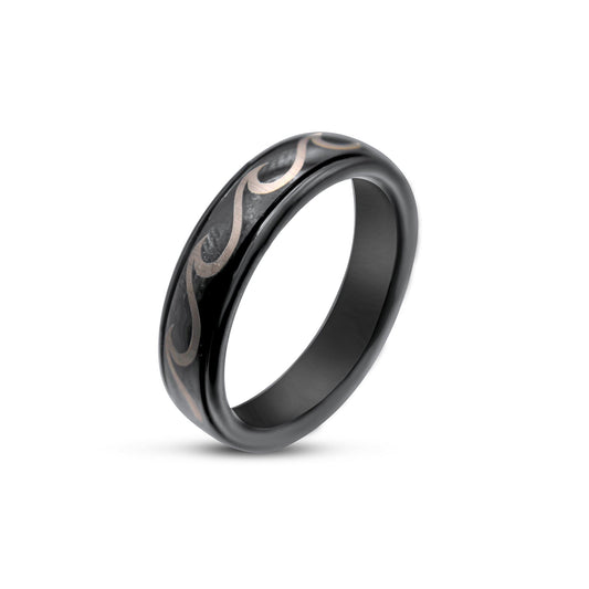 Black Tungsten Ring with Laser Wave •8.00 mm Ring band for him and her •Black Wedding Band-Alain Orbiz Jewelry