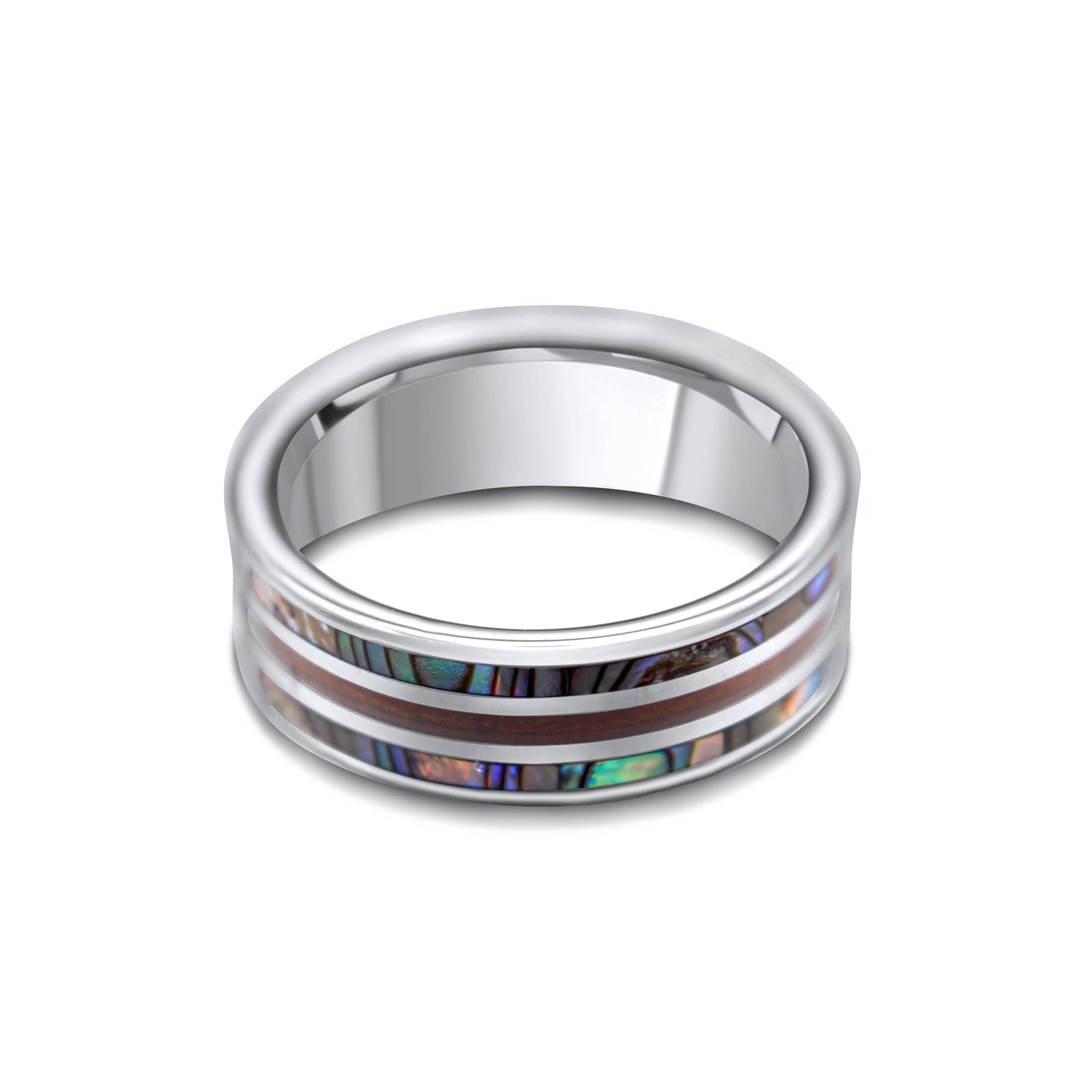 Tungsten Ring with Abalone and Koa Wood •8.00 mm Ring band •Comfortable Ring •Men Wedding Ring-Alain Orbiz Jewelry