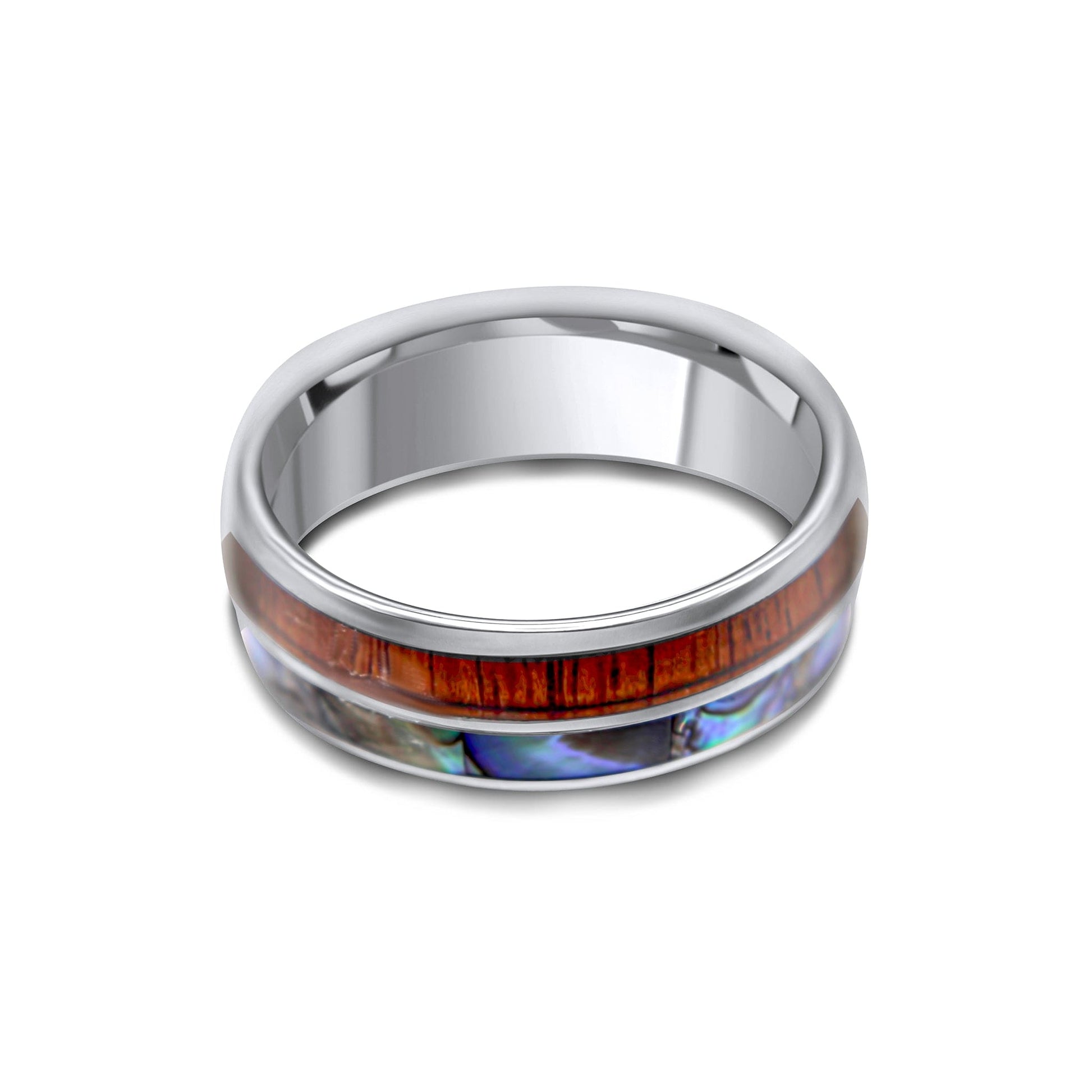 Tungsten Ring with Koa Wood and Abalone •8.00 mm Ring band •Gift for special occasion •Men Wedding Bands-Alain Orbiz Jewelry